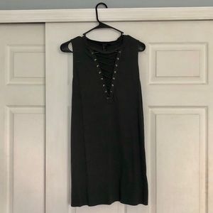 Gray criss-cross dress!